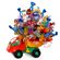 Cheerful lorry. Bouquet of candies decorated from a toy truck. Prague