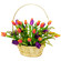 Spring rainbow. Classic spirng flower arrangement of mixed color tulips in a basket.. Prague